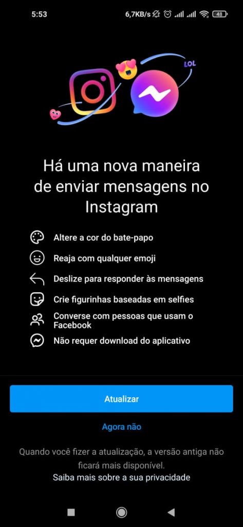 Atualização do direct do Instagram 2021