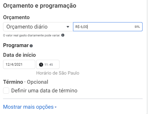 Etapa 4: escolha seu orçamento e cronograma - como anunciar no Instagram